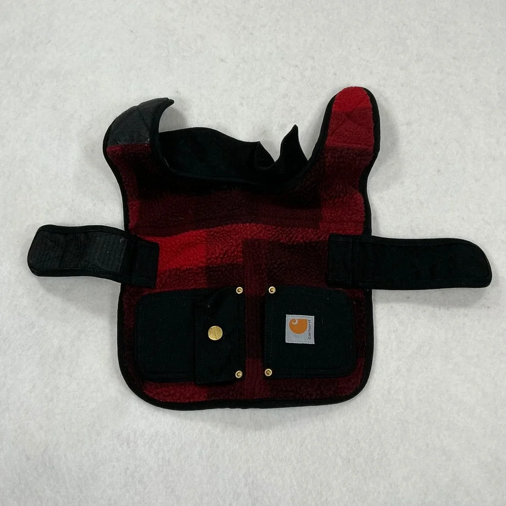 Carhartt Dog Vest Red Black Buffalo Plaid Sherpa Fleece Quilted Lining Pockets
